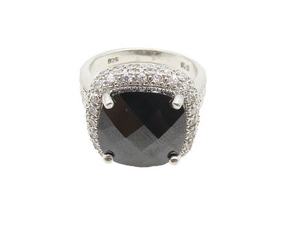925 Sterling Silver  Faceted Hematite & Marcasite Cocktail Ring Sz 7  RG18555