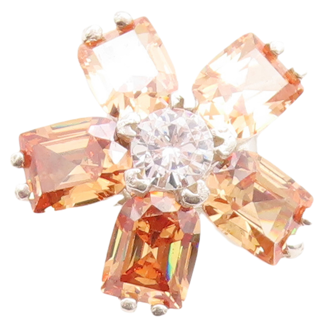 925 Sterling Silver Vintage Ring Designer Cut Citrine & CZ Flower  Sz 7  RG31535