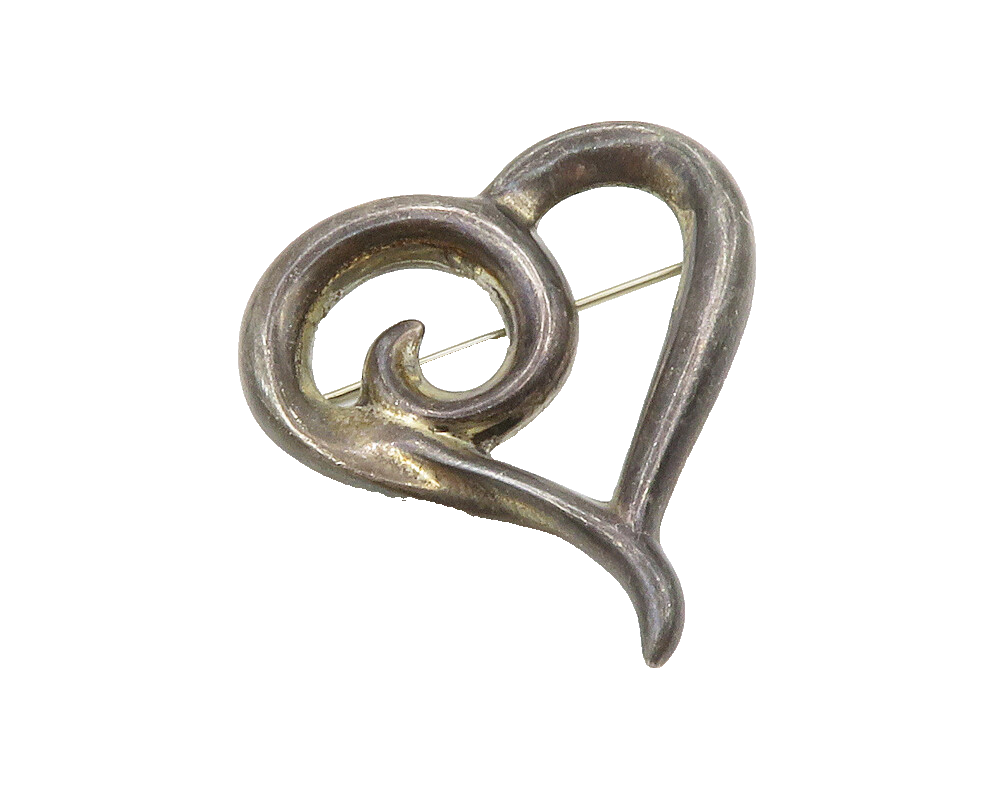 925 Sterling Silver  Vintage Dark Tone Swirl Love Heart Brooch Pin  BP5232