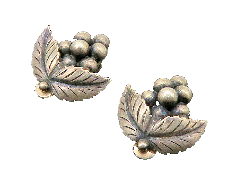 925 Sterling Silver  Vintage Grape Bunch Motif Non Pierce Earrings  EG11443