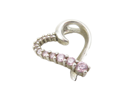 925 Sterling Silver  Vintage Petite Pink Topaz Open Love Heart Pendant  PT9419
