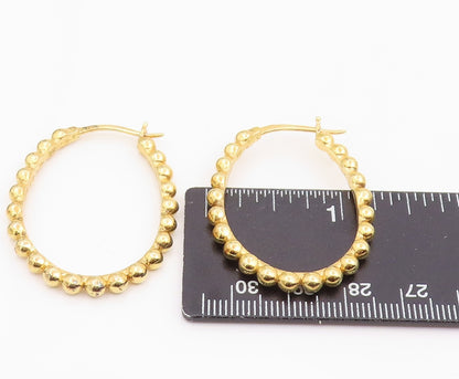 925 Sterling Silver Vintage Earrings Gold Plated Classic Beaded Hoop  EG14239