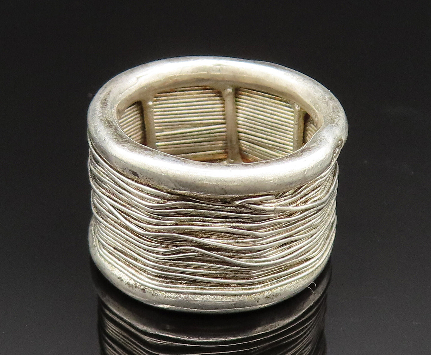 925 Sterling Silver  Vintage Wire Wrapped Wide Band Ring Sz 7.5  RG24835