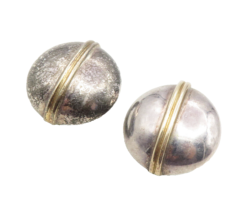 925 Sterling Silver & 14K GOLD  Vintage Two Tone Non Pierce Earrings  EG5144