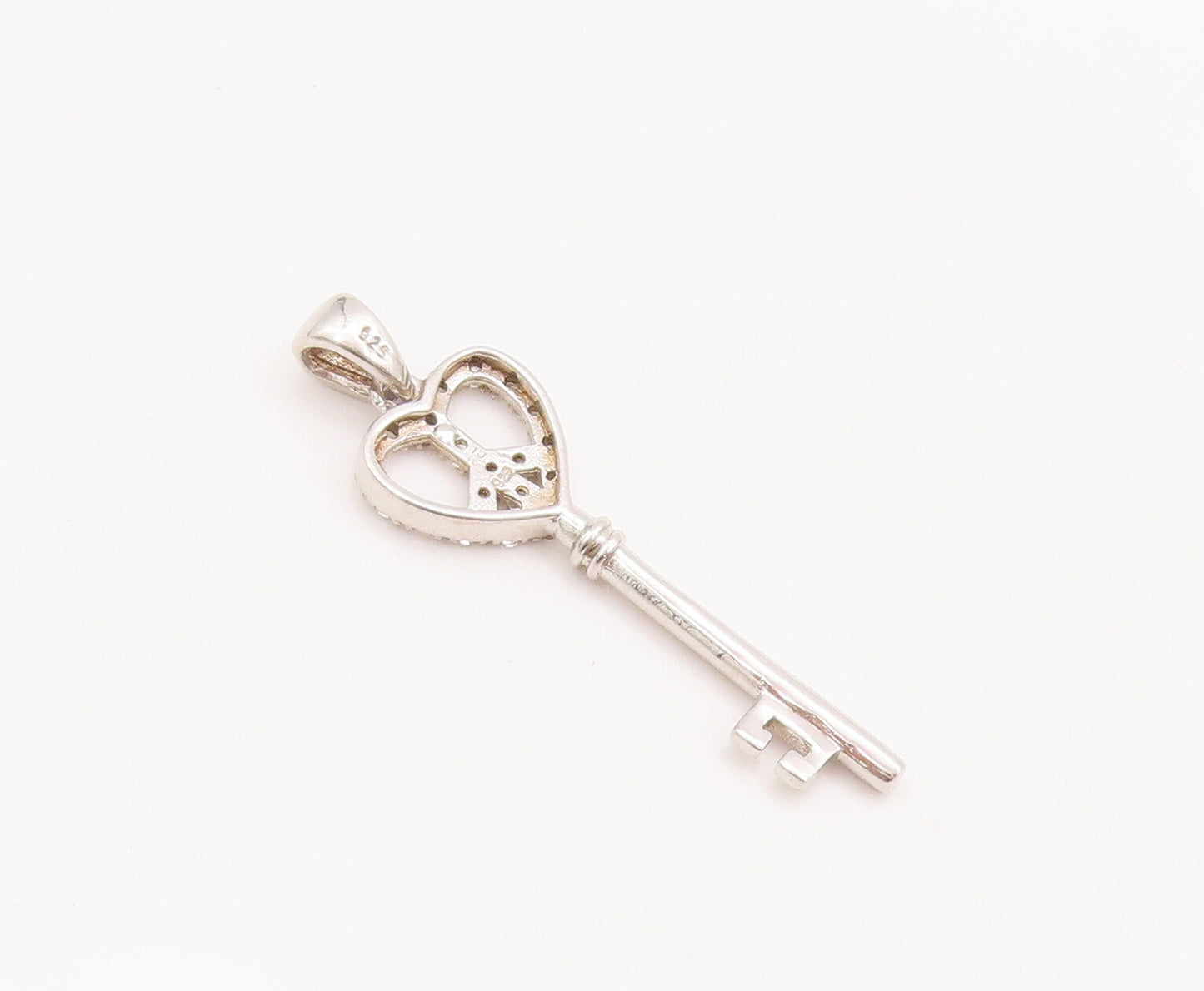 925 Sterling Silver Vintage Pendant Solid 3D Carved Inlay Topaz Key  PT22741
