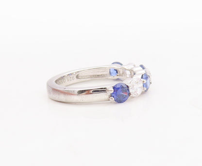 925 Sterling Silver Vintage Ring Round Cut Blue & White CZ Band  Sz 7  RG29799