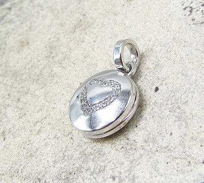 925 Silver Cubic Zirconia Love Heart Picture Locket (Opens) Pendant  PT1460
