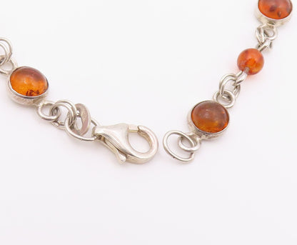 925 Sterling Silver  Vintage Cabochon Cut Amber Round Chain Bracelet  BT6849