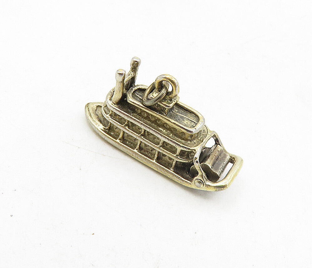 925 Sterling Silver  Vintage Petite Hollow Ferry Boat Drop Pendant  PT6428