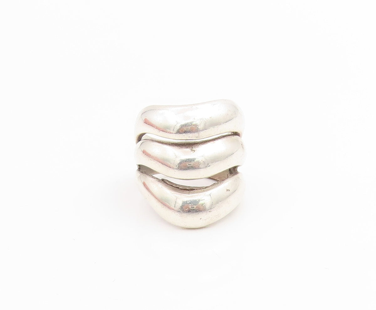925 Sterling Silver Vintage Ring Three Layered Solid Wave Band  Sz 7.5  RG33903