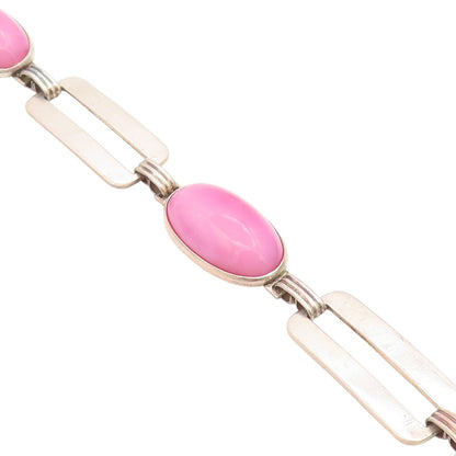 925 Sterling Silver Vintage Bracelet Oval Pink Gemstone Geometric Link  BT11687