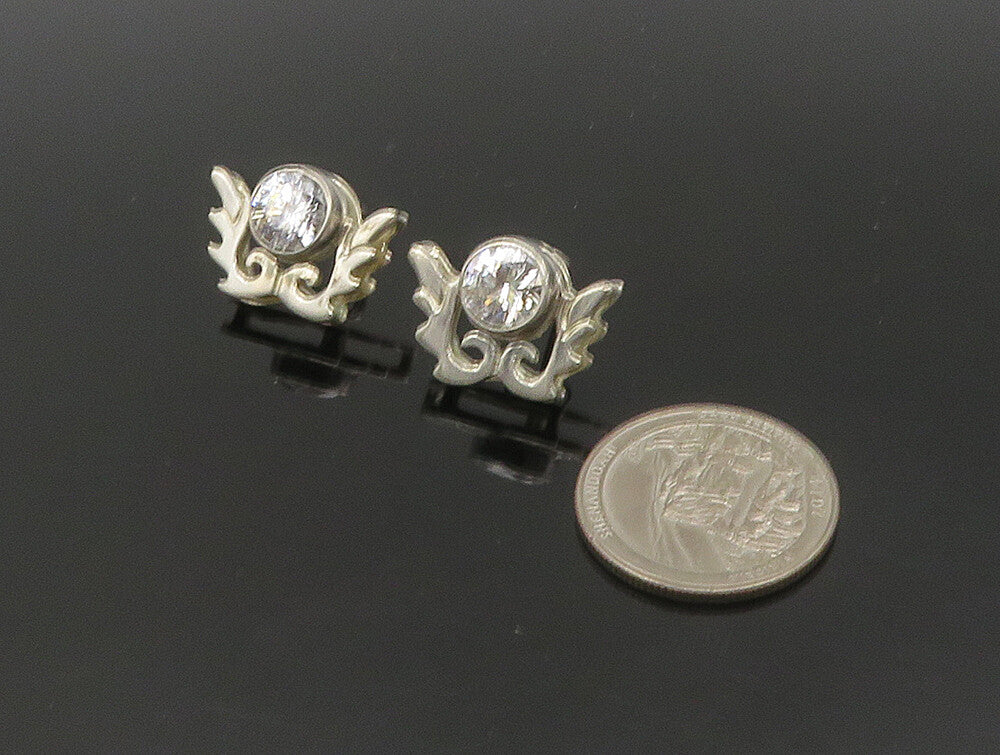925 Sterling Silver  Vintage Cubic Zirconia Wing Motif Drop Earrings  EG11494