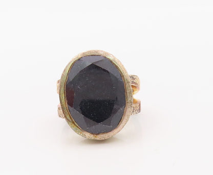 925 Sterling Silver Vintage Ring Solid Crush Carved Oval Onyx  Sz 6  RG30761