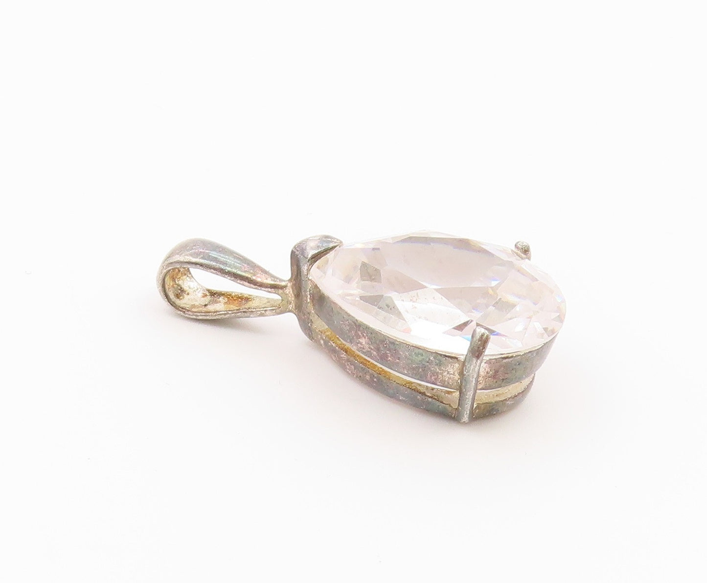925 Sterling Silver  Vintage Pear Shaped Cubic Zirconia Drop Pendant  PT20844