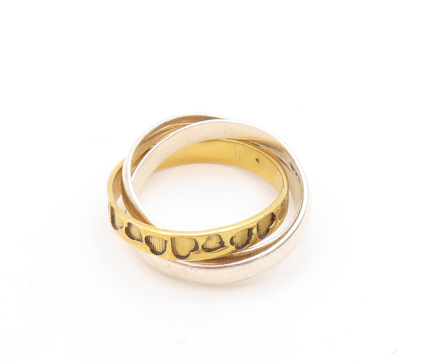 925 Sterling Silver Vintage Ring Gold Plated Heart Etched Rings  Sz 8  RG31658