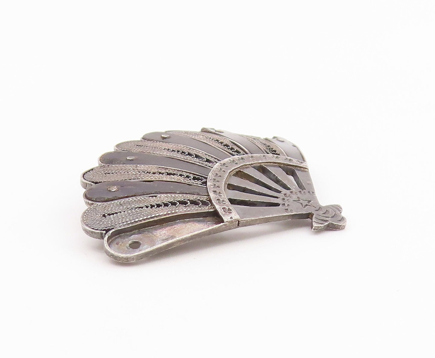 MIDDLE EAST 925 Sterling Silver  Vintage Hand Fan Motif Brooch Pin  BP4910