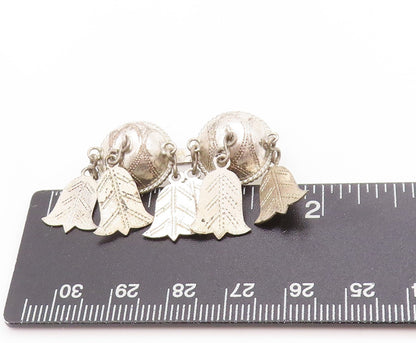 925 Sterling Silver Vintage Brooch Etched Geometric Spheres With Dangles BP11928