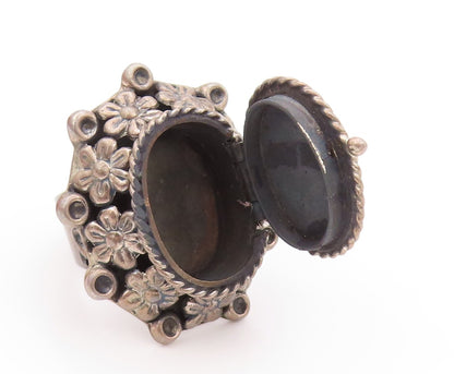 925 Sterling Silver Vintage Ring MEXICO Onyx Dark Tone Floral OPENS SZ 9 RG32111
