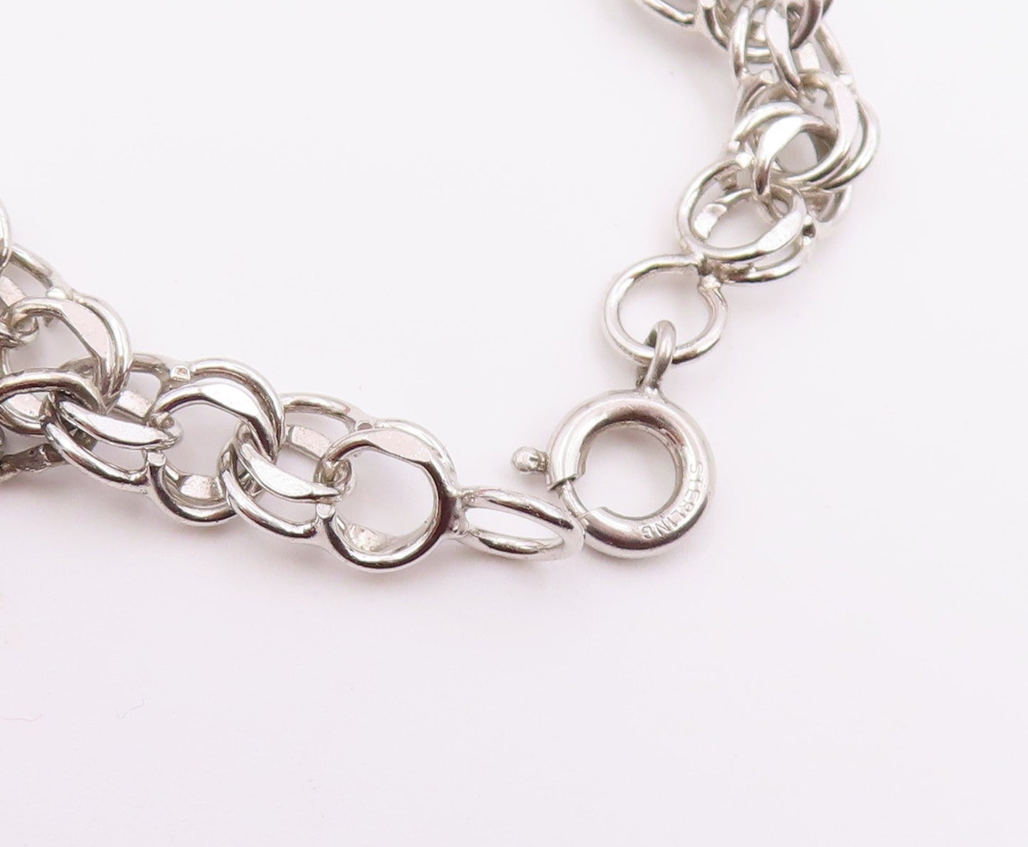 925 Sterling Silver  Vintage P.S. Dupont High Charm Chain Bracelet  BT3787