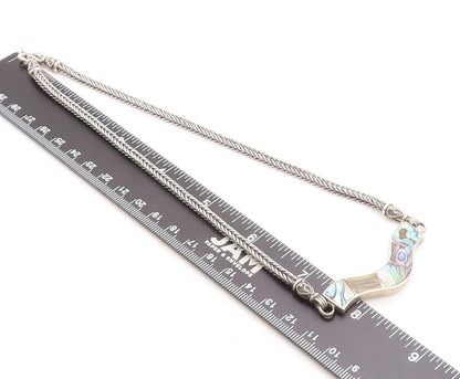 925 Sterling Silver  Vintage Abalone Shell Twist Wheat Chain Necklace  NE1246