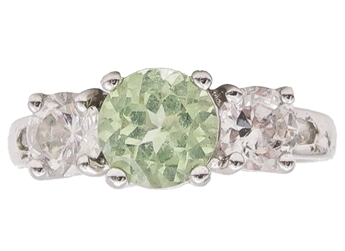 925 Sterling Silver Vintage Ring Green Main & White Side CZ Stone  Sz 9  RG28577