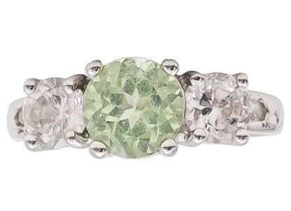 925 Sterling Silver Vintage Ring Green Main & White Side CZ Stone  Sz 9  RG28577