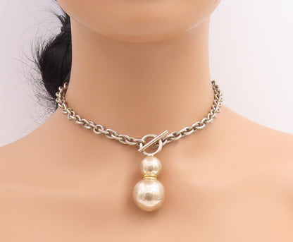 925 Sterling Silver Vintage Necklace Toggle Clasp Spherical Bead Chain  NE4678