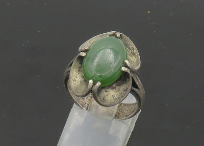 EUROPEAN 925 Silver  Vintage Antique Green Jasper Cocktail Ring Sz 8  RG20879