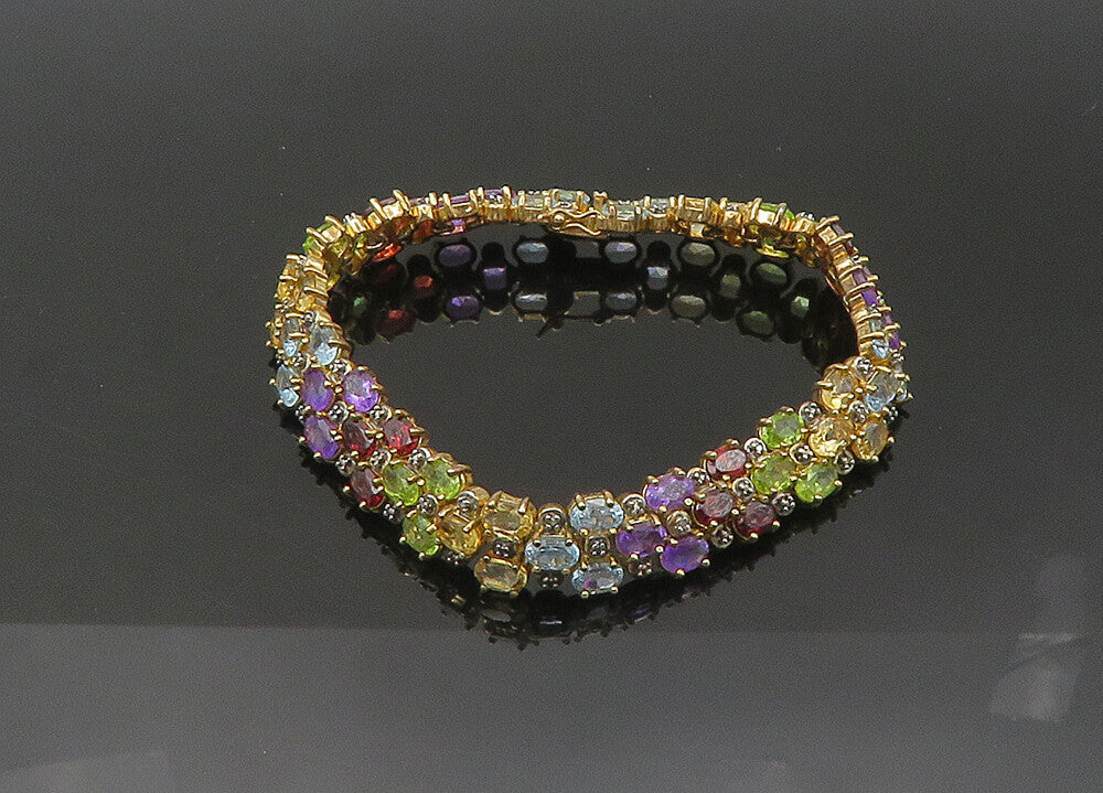 925 Sterling Silver Vintage Amethyst Citrine & Multi Stone Chain Bracelet BT8734
