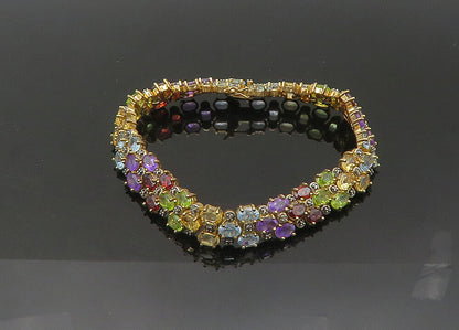 925 Sterling Silver Vintage Amethyst Citrine & Multi Stone Chain Bracelet BT8734