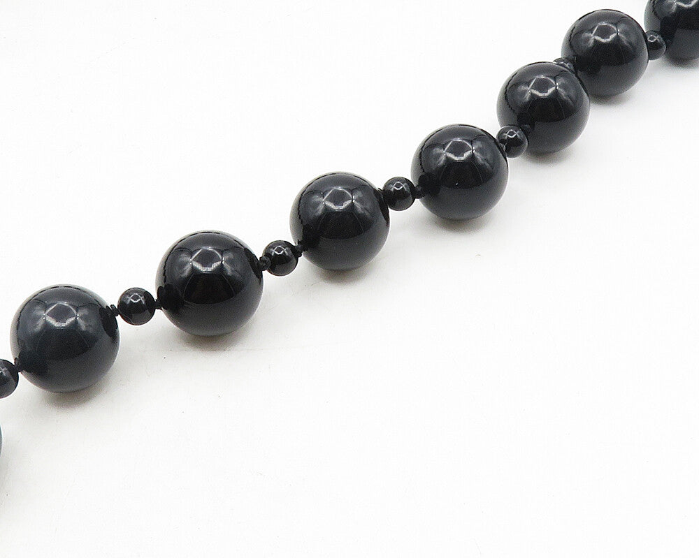 DESIGNER 925 Sterling Silver  Vintage Black Onyx Beaded Chain Necklace  NE1908