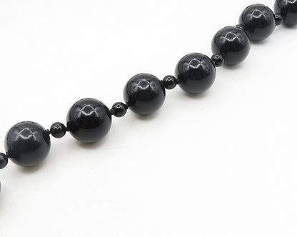 DESIGNER 925 Sterling Silver  Vintage Black Onyx Beaded Chain Necklace  NE1908