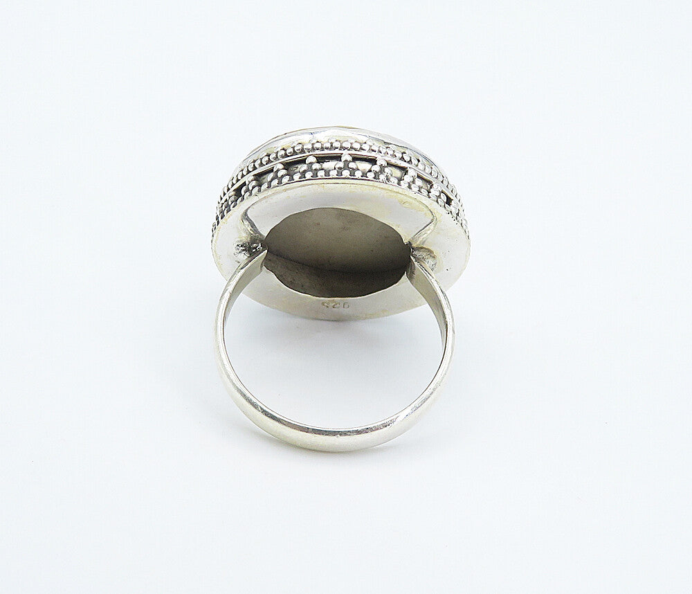 925 Sterling Silver  Brown Jasper Round Shiny Cocktail Ring Sz 10  RG8303