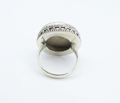 925 Sterling Silver  Brown Jasper Round Shiny Cocktail Ring Sz 10  RG8303