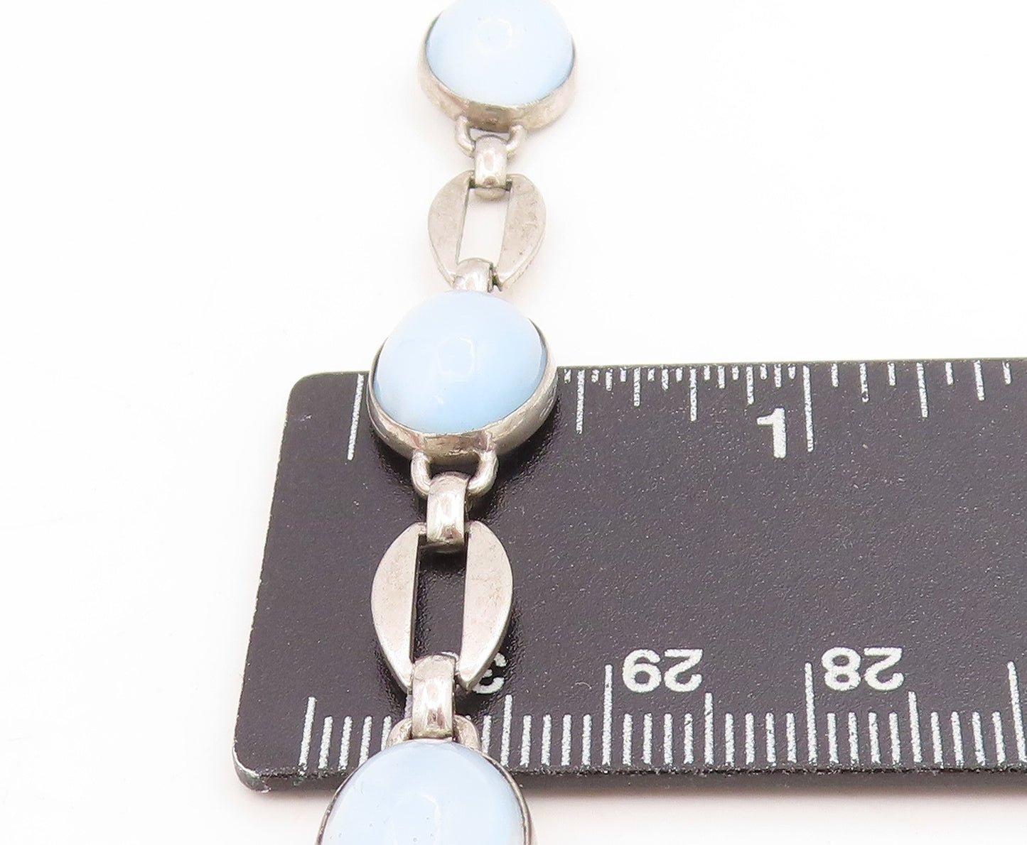 925 Sterling Silver Vintage Bracelet Cabochon Cat Eye Elegant Link  BT11753