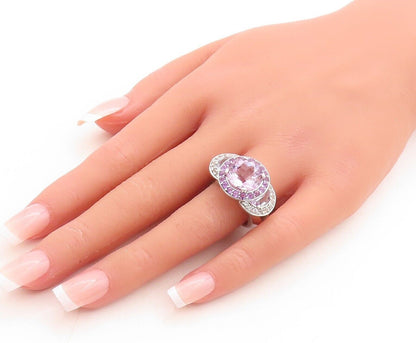 925 Sterling Silver Vintage Ring Round Cut Amethyst & Topaz  Sz 7.5  RG30082