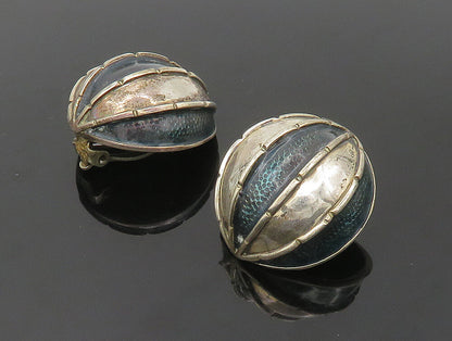 DESIGNER 925 Sterling Silver  Vintage Enamel Dome Non Pierce Earrings  EG11567