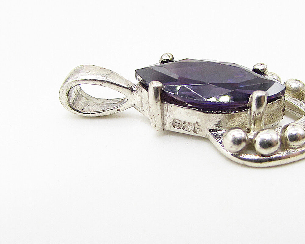 925 Sterling Silver  Faceted Amethyst Pebbled Drop Pendant  PT1998