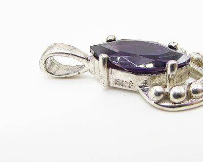 925 Sterling Silver  Faceted Amethyst Pebbled Drop Pendant  PT1998