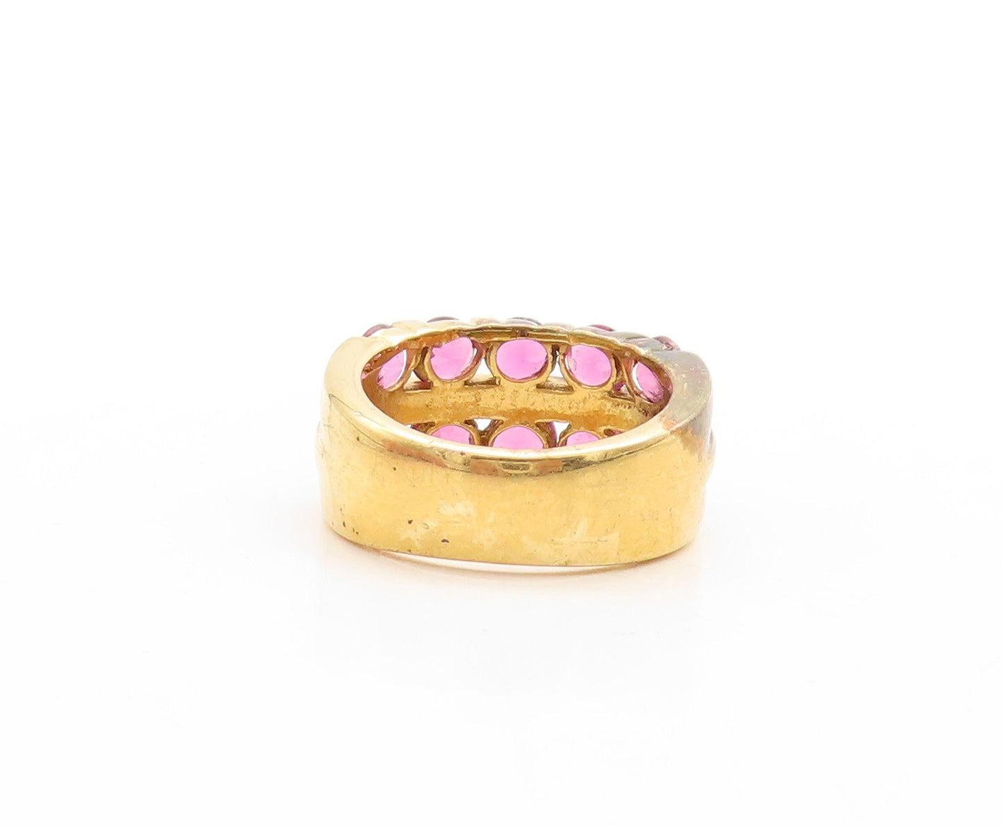 925 Sterling Silver Vintage Ring Gold Plated Pink CZ Inlay  Sz 5.5  RG31212