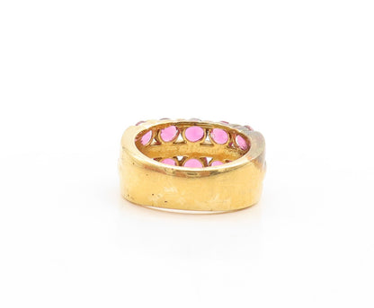 925 Sterling Silver Vintage Ring Gold Plated Pink CZ Inlay  Sz 5.5  RG31212