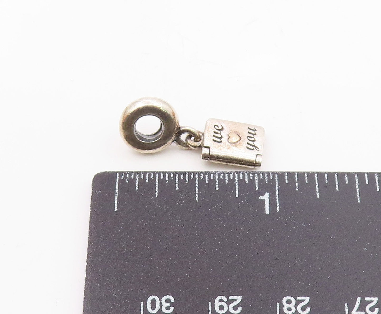 PANDORA 925 Silver & 14K GOLD  Vintage We Love You Card Motif Pendant  PT17863