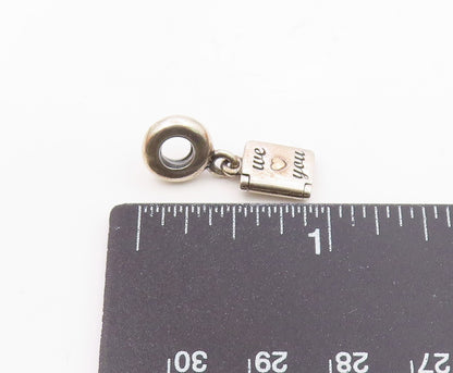 PANDORA 925 Silver & 14K GOLD  Vintage We Love You Card Motif Pendant  PT17863