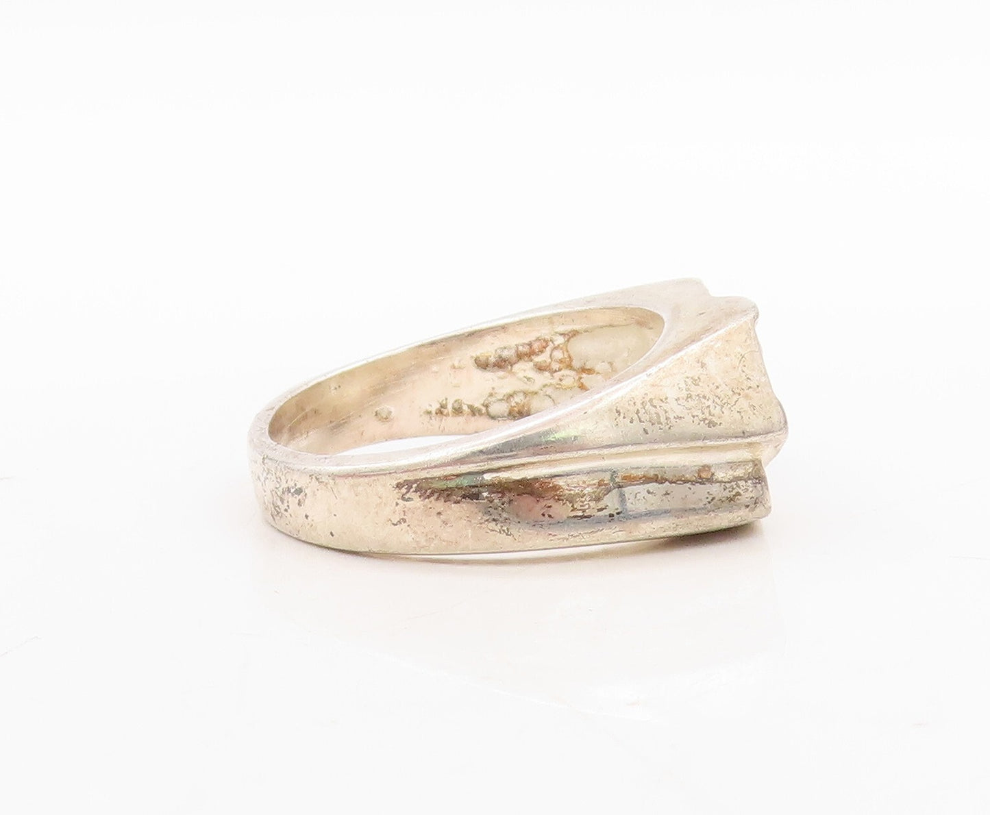 925 Sterling Silver Vintage Ring Antique CZ Band Design Carved  Sz 11  RG31681