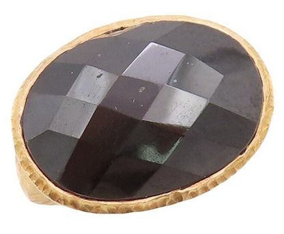925 Sterling Silver Vintage Ring Gold Plated Oval Cut Onyx  Sz 5  RG30718