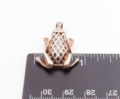 925 Sterling Silver  Vintage Shiny Frog Diamond Shape Detail Pendant  PT16314