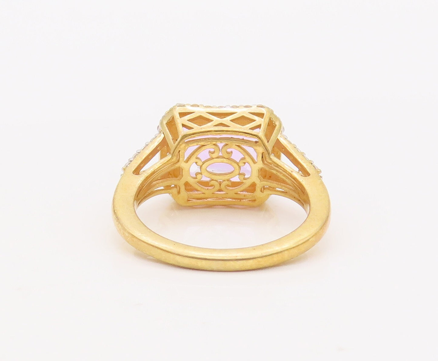 925 Sterling Silver Vintage Ring Gold Plated Amethyst Carved CZ  Sz 7  RG29324