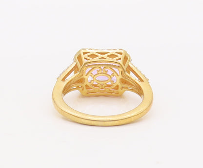 925 Sterling Silver Vintage Ring Gold Plated Amethyst Carved CZ  Sz 7  RG29324