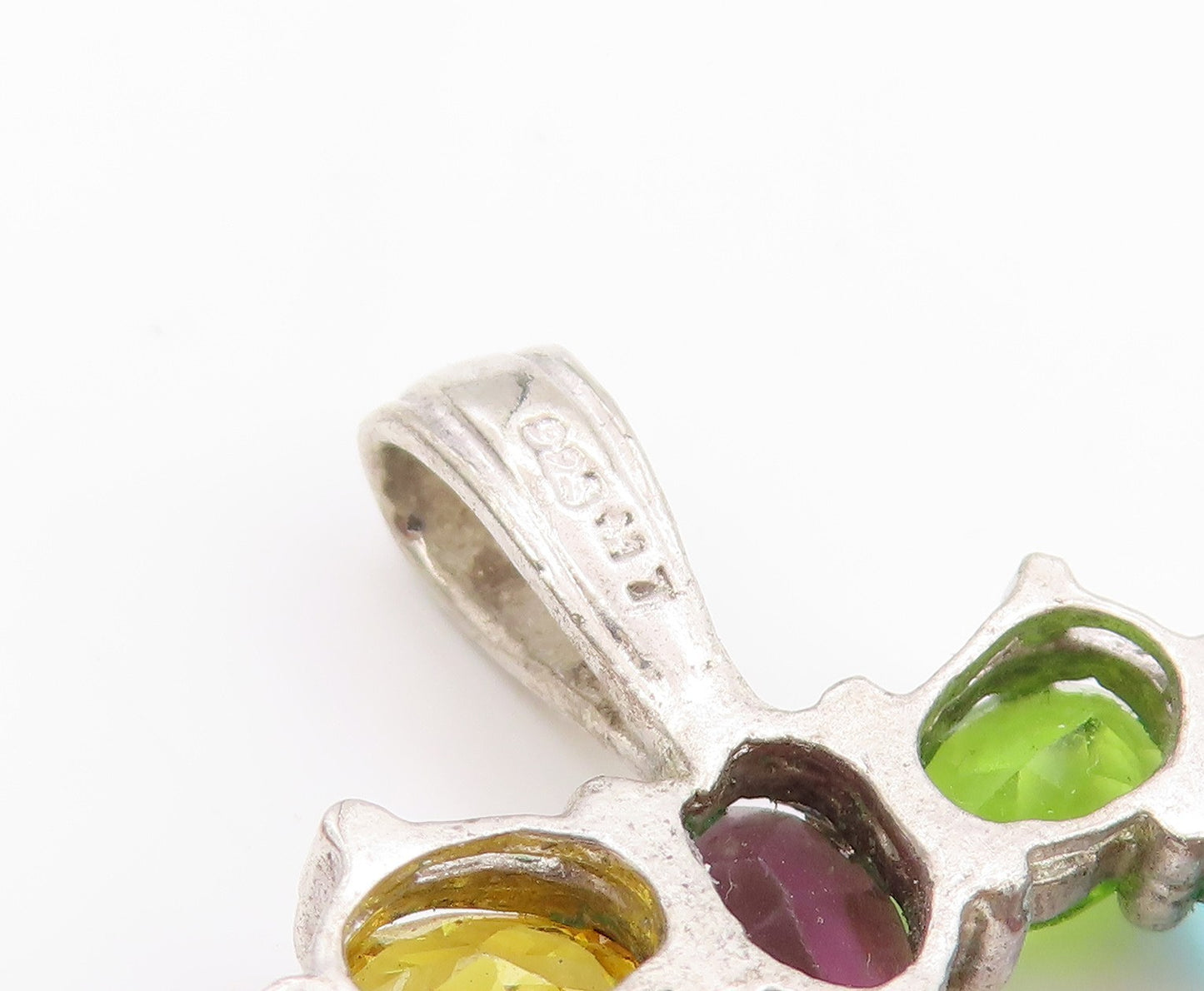 925 Sterling Silver Vintage Pendant Multi Gemstone Open Love Heart Charm PT25070