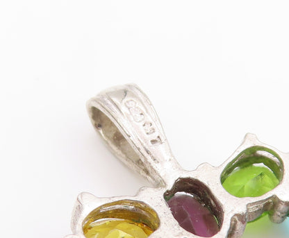 925 Sterling Silver Vintage Pendant Multi Gemstone Open Love Heart Charm PT25070